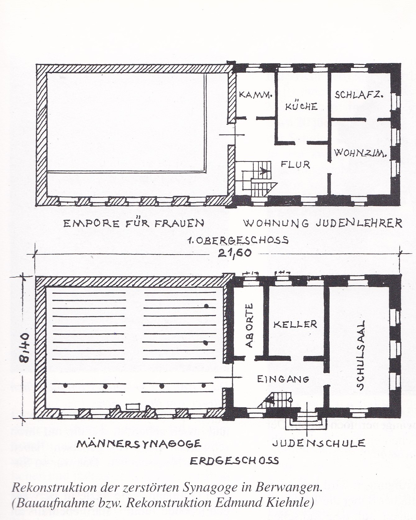  Die Baupläne zeigen das Erdgeschoss und 1. Obergeschoss der zerstörten Synagoge - das Bild wird mit Klick vergrößert 