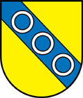  Wappen Berwangen - in Gold ein blauer Schrägbalken belegt mit drei silberenen Ringen 